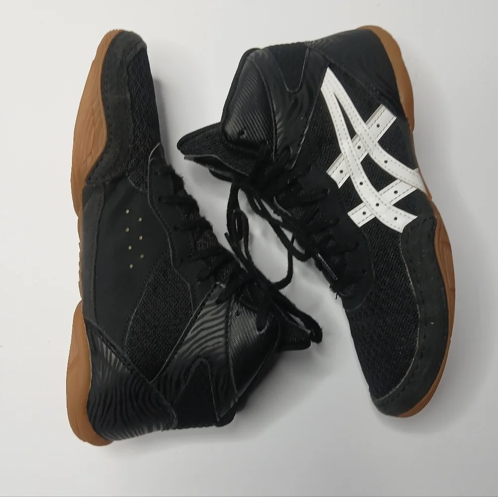 Asics‎ Matflex 6 Wrestling Shoes Kids Size 6 Black White 1084A011 High Top